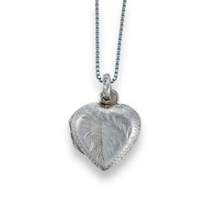 Vintage Sterling Silver 925 Diamond Etched Photo Heart Pendant ONLY